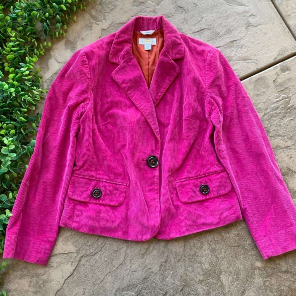 Talbots • Magenta Corduroy Buttoned Cotton Stretch Blazer
